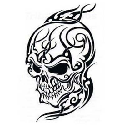 Angry looking skull tribal designs Fake Temporary Water Transfer Tattoo Stickers NO.10614